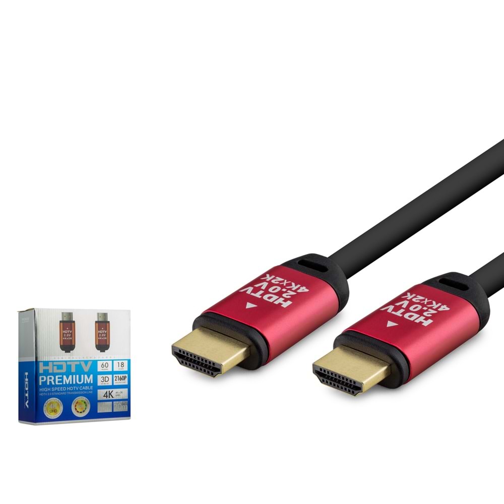 HADRON HDX2039 HDMI 2.0 Kablo 4K UHD OD 8.0 mm 15 m - Siyah Kırmızı