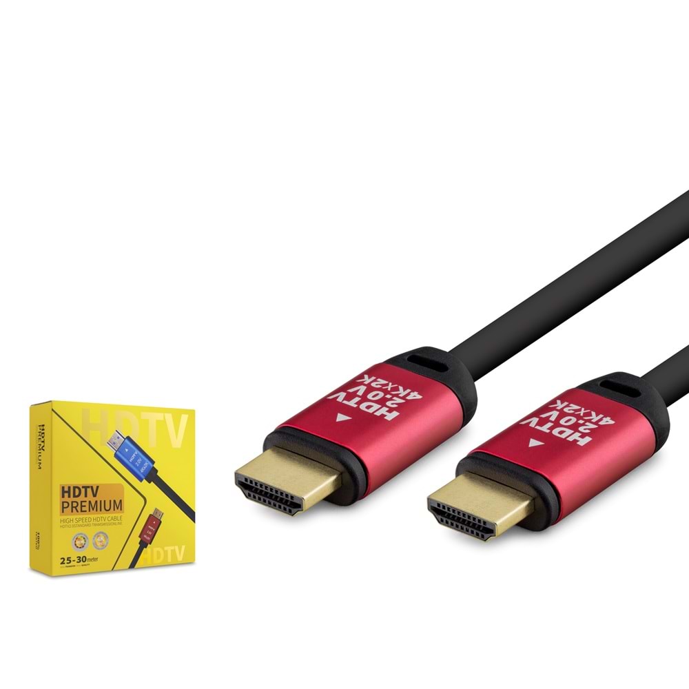 HADRON HDX2040 HDMI 2.0 Kablo 4K UHD OD 8.0 mm 25 m - Siyah Kırmızı
