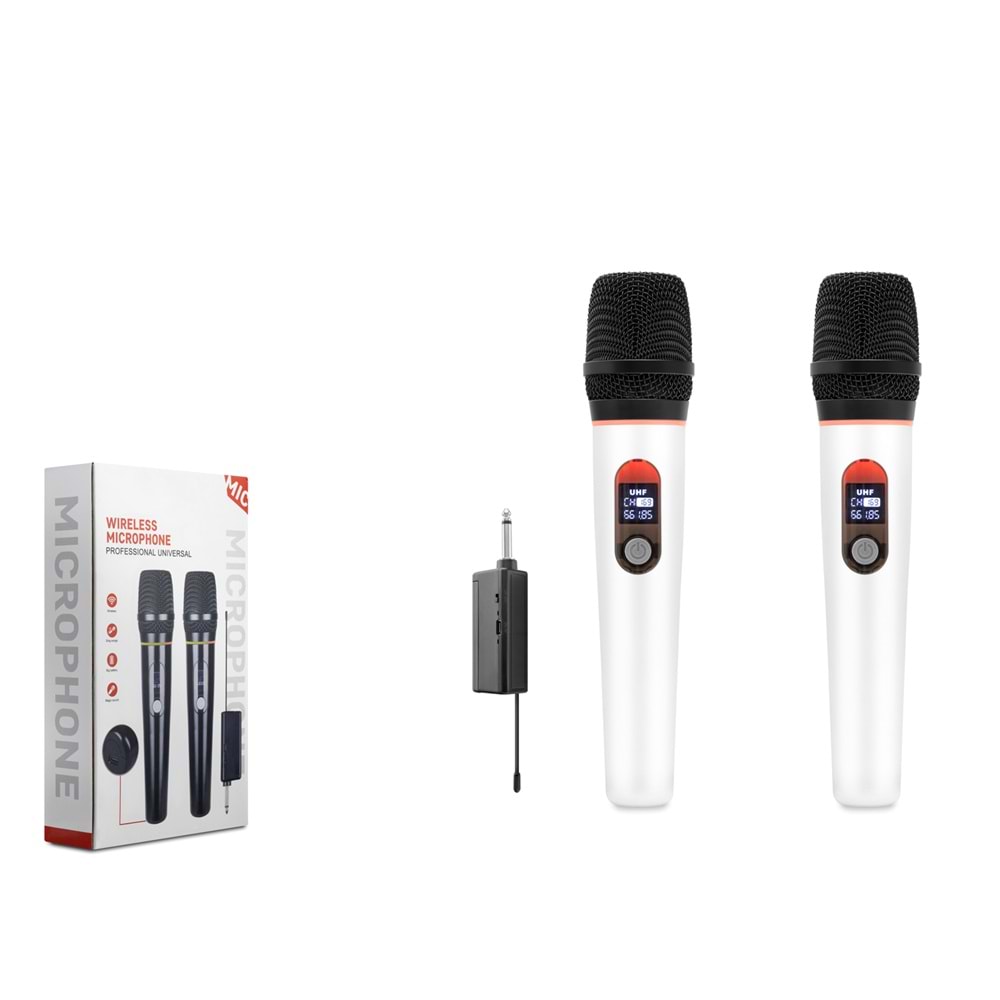 HADRON HDX2791B Kablosuz UHF El Mikrofonu 2 Li Set 6.35 mm - Beyaz