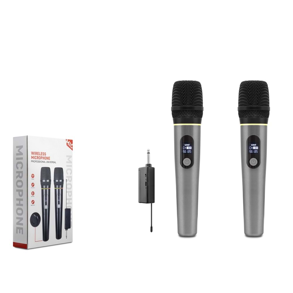 HADRON HDX2791G Kablosuz UHF El Mikrofonu 2 Li Set 6.35 mm - Gri