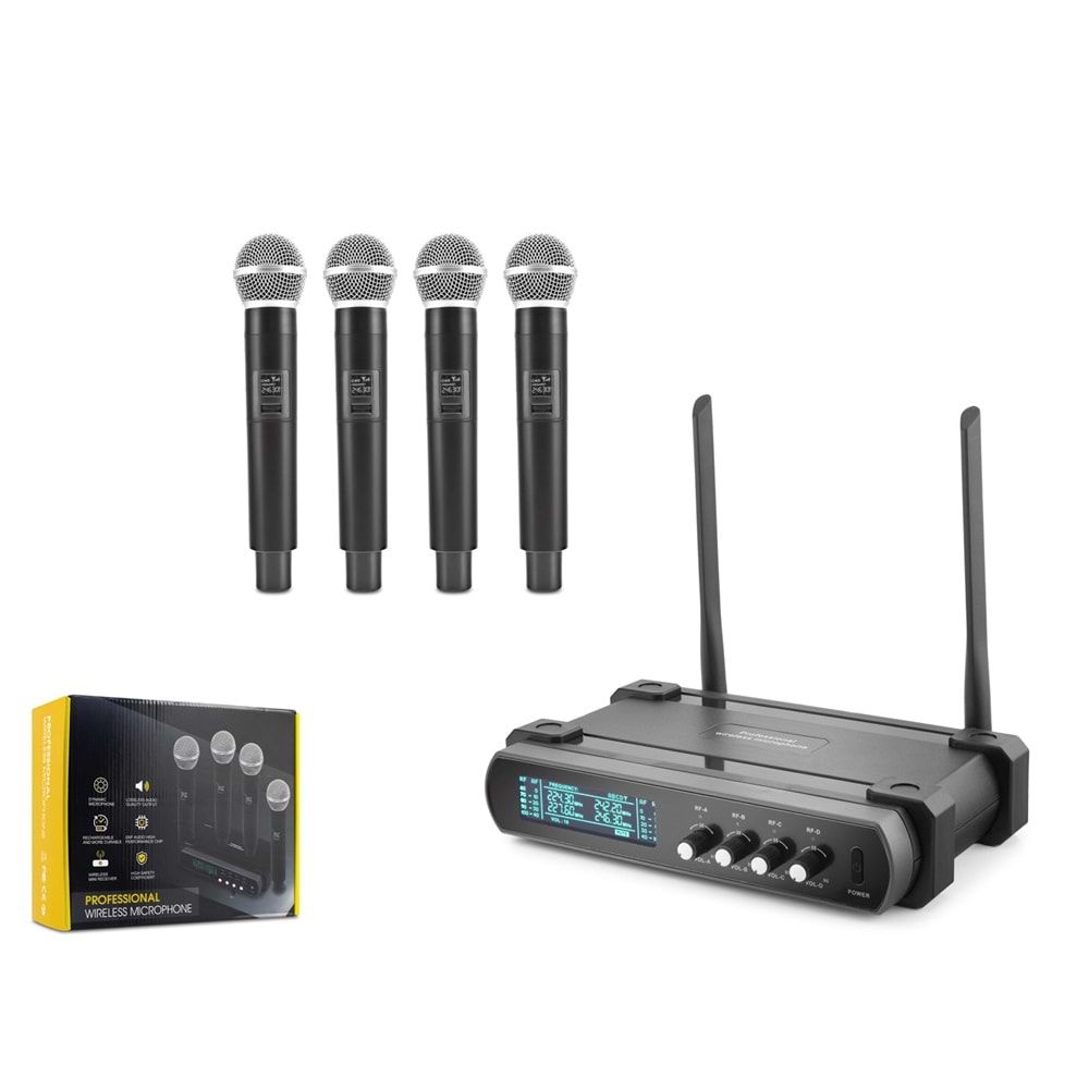 HADRON HDX2792 Kablosuz VHF El Mikrofonu 4 Lü Set - Siyah