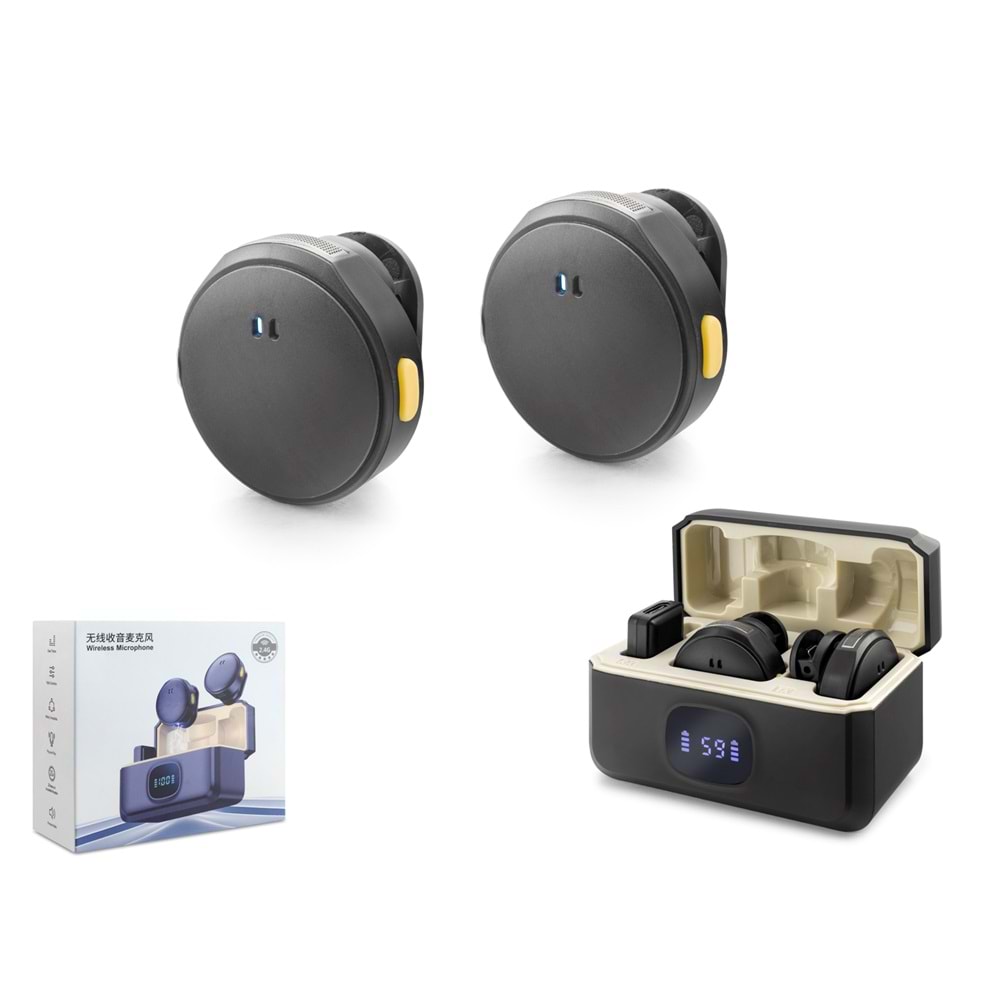 HADRON HDX2796 Kablosuz Yaka Mikrofon Seti Type-C 2'li Şarj Üniteli - Siyah