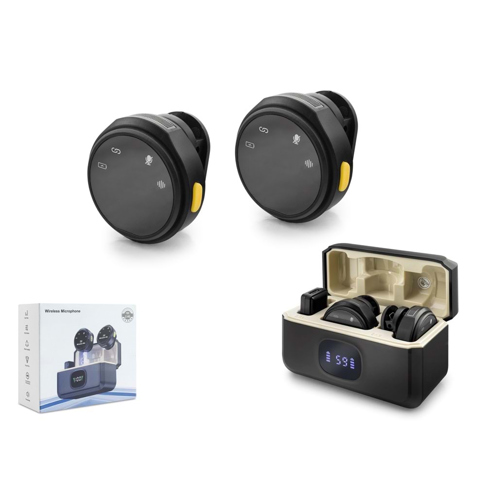 HADRON HDX2800 Kablosuz Yaka Mikrofon Seti Type-C 2'li Şarj Üniteli - Siyah