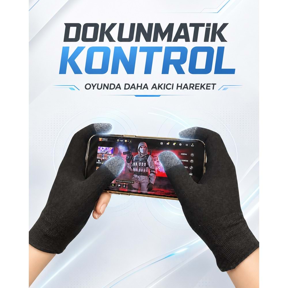 HADRON HDX3598 Yarım El Mobil Oyun Eldiveni PUBG CoD Free Fire Dokunmatik Siyah