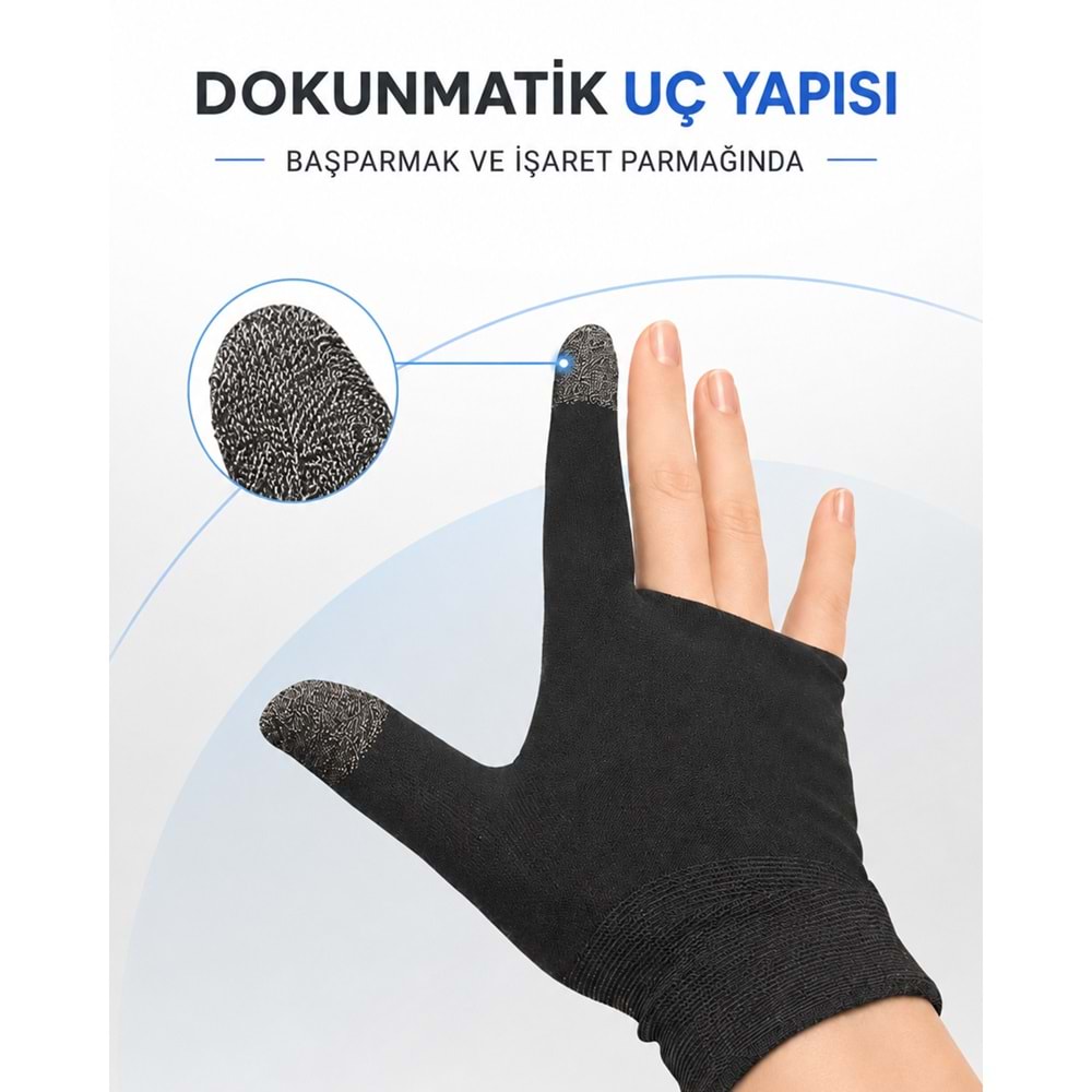 HADRON HDX3598 Yarım El Mobil Oyun Eldiveni PUBG CoD Free Fire Dokunmatik Siyah