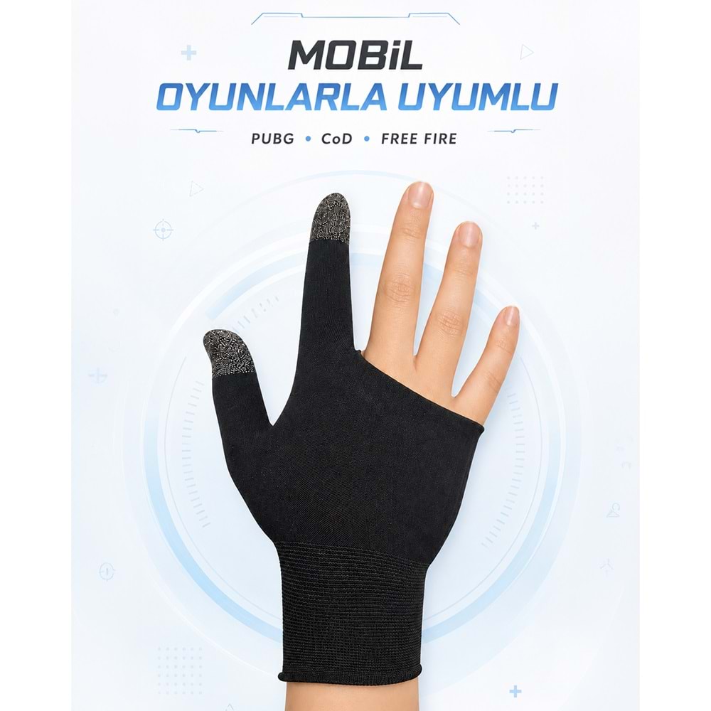HADRON HDX3598 Yarım El Mobil Oyun Eldiveni PUBG CoD Free Fire Dokunmatik Siyah