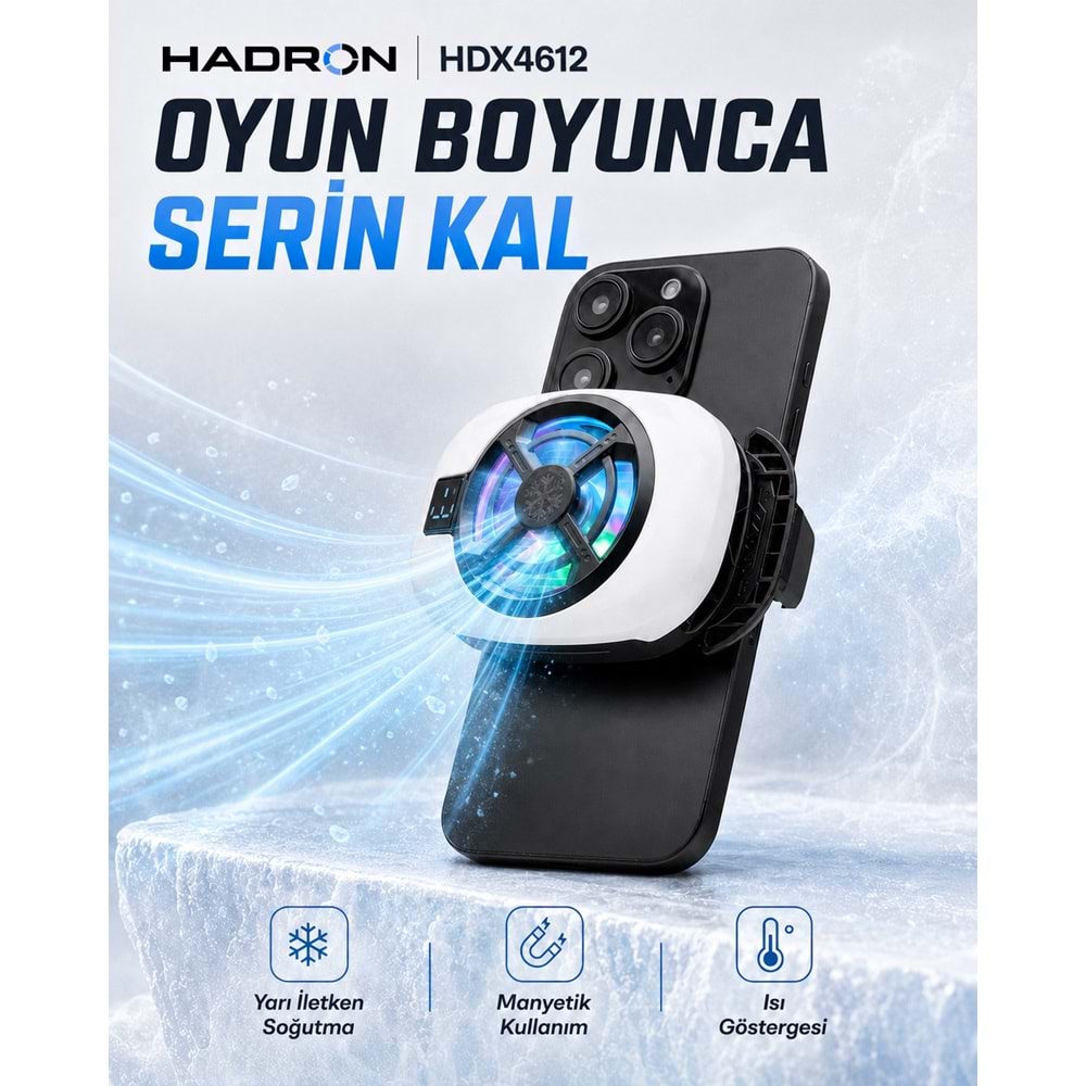 HADRON HDX4612 Manyetik Telefon Soğutucu Fan RGB Isı Göstergeli Beyaz