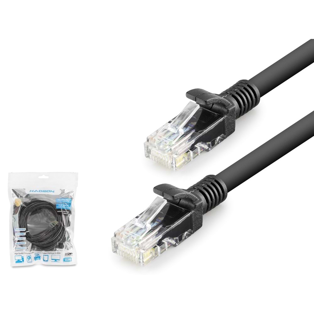 HADRON HDX5072 Cat6 Ethernet Patch Kablosu 1 Gbps 250 MHz 5 m - Siyah