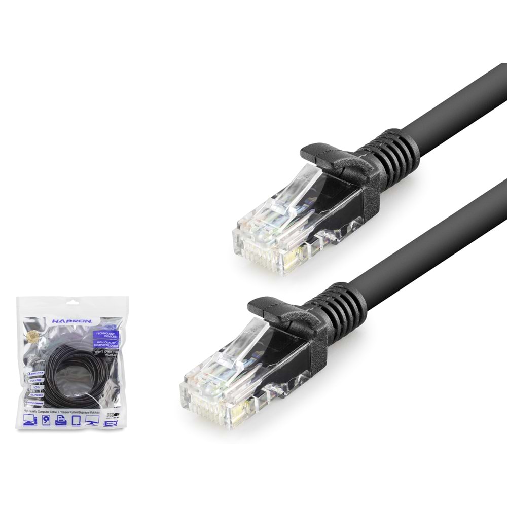 HADRON HDX5073 Cat6 Ethernet Patch Kablosu 1 Gbps 250 MHz 10 m - Siyah