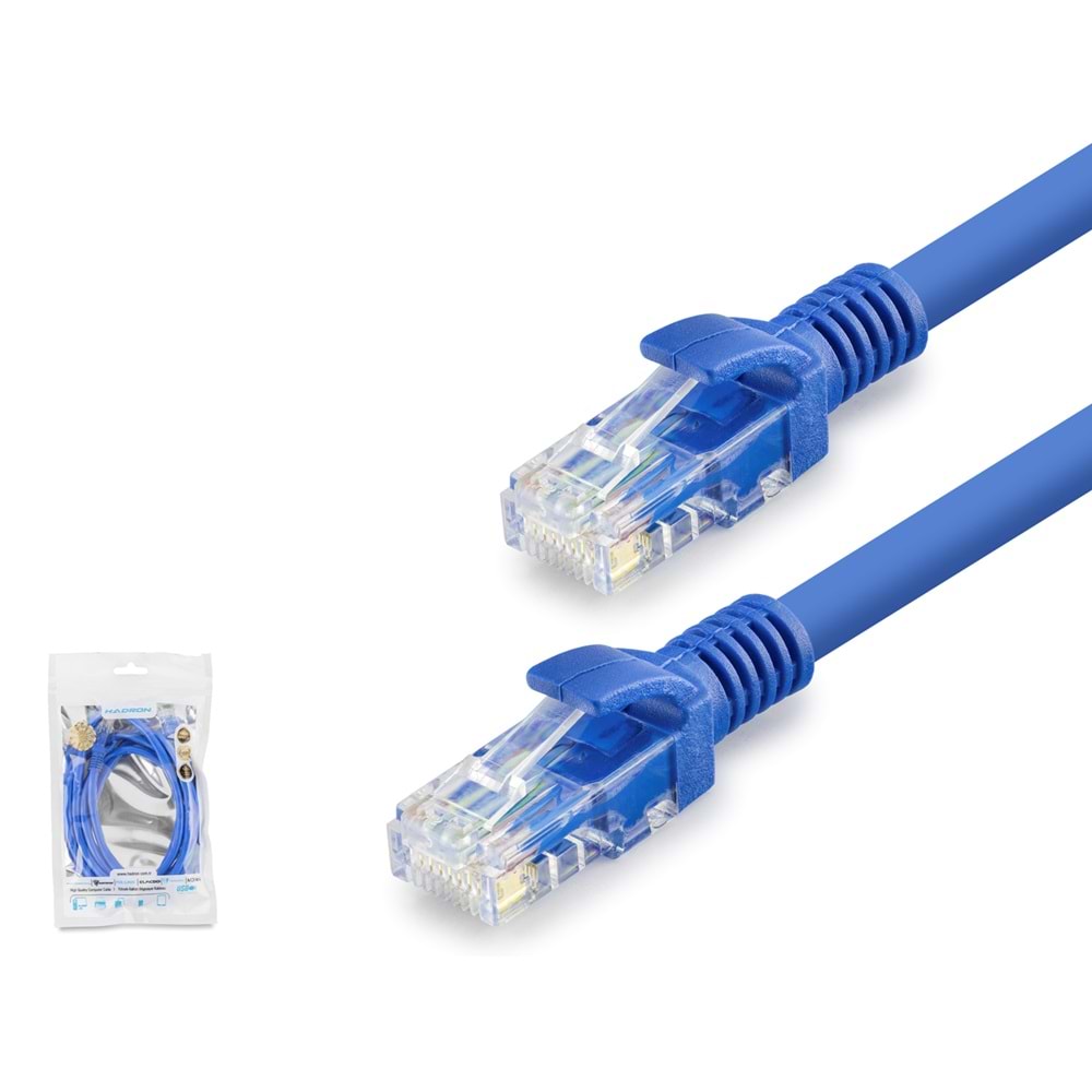 HADRON HDX5079 Cat6 Ethernet Patch Kablosu 1 Gbps 250 MHz 1.5 m - Mavi