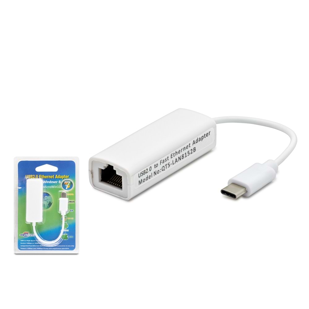 HADRON HDX5257 Type-C USB 2.0 Ethernet Adaptör 10/100 Mbps - Beyaz