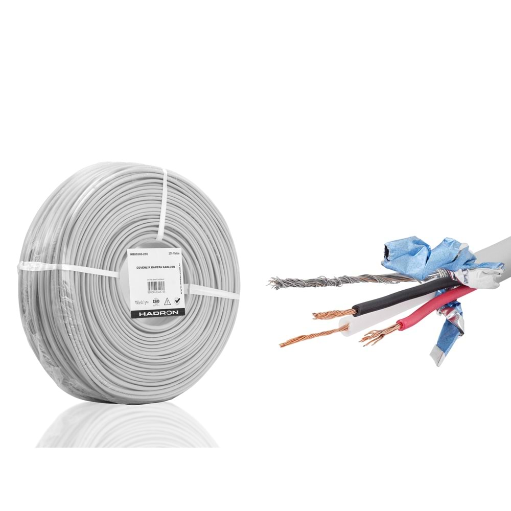 HADRON HDX5580-250 CCTV Kablo Mini Coax ECO CCA 2x0.50 mm 250 m - Gri