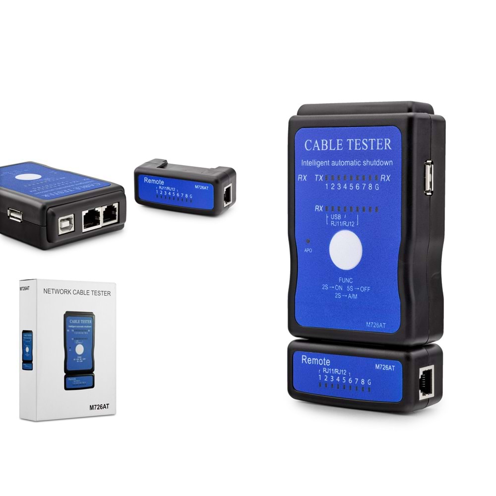 HADRON HDX6512 Kablo Test Cihazı RJ11 + RJ45 + RJ12 + USB - Siyah