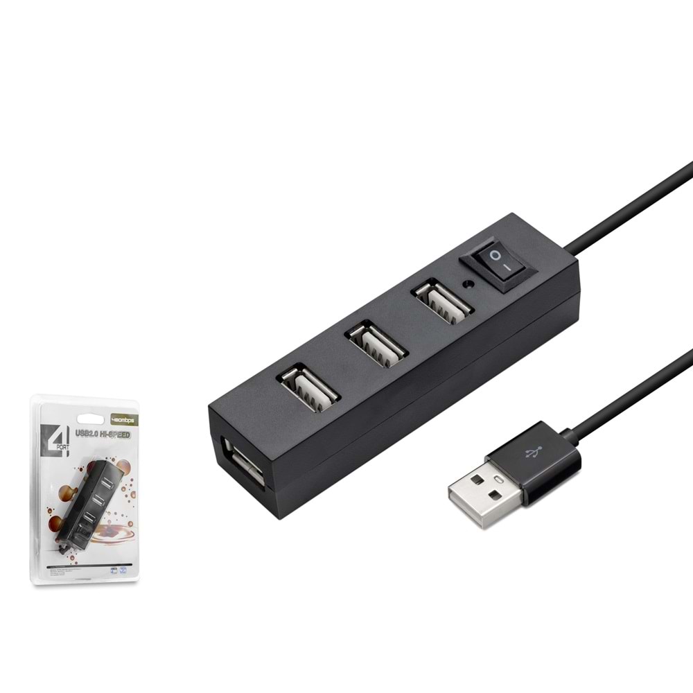 HADRON HDX7003 USB Hub Anahtarlı 4 Port 480 Mbps - Siyah