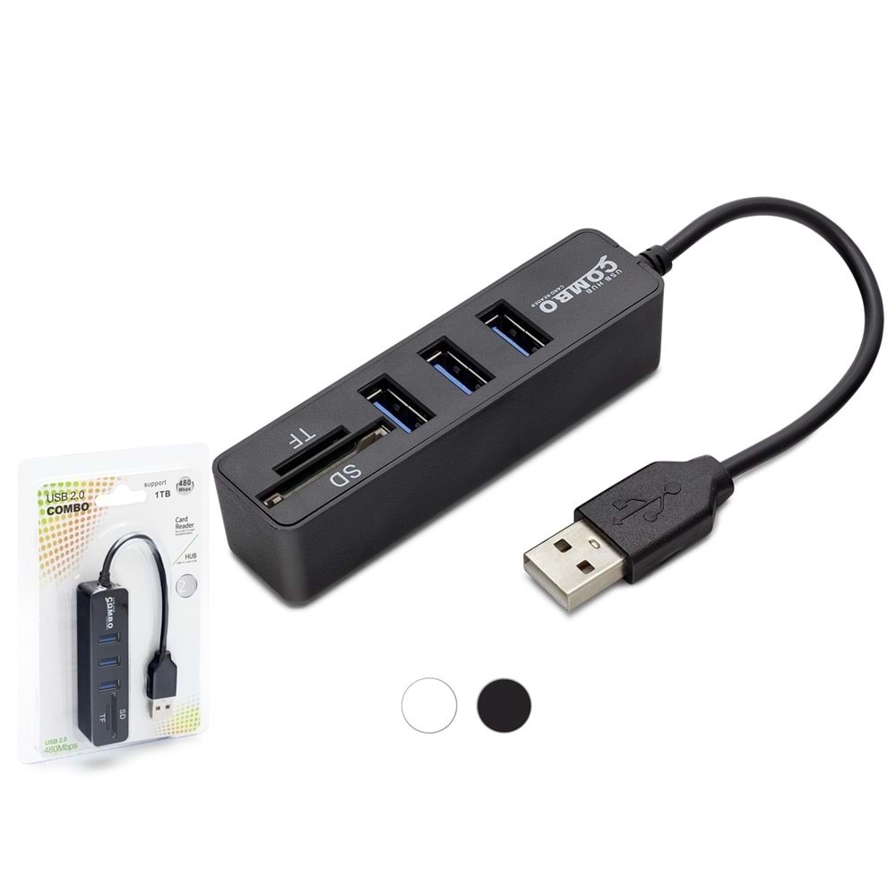 HADRON HDX7009 USB 2.0 Combo Hub Kart Okuyucu 5 Port 480 Mbps - Siyah