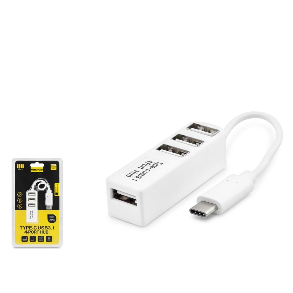 HADRON HDX7015 Type-C USB 3.1 Hub 4 Port 5 Gbps - Beyaz