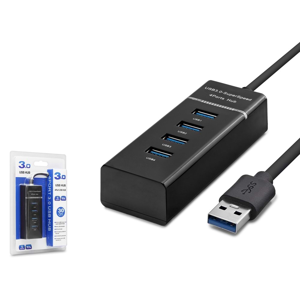 HADRON HDX7017 USB 3.0 Hub 4 Port 0.3 m - Siyah