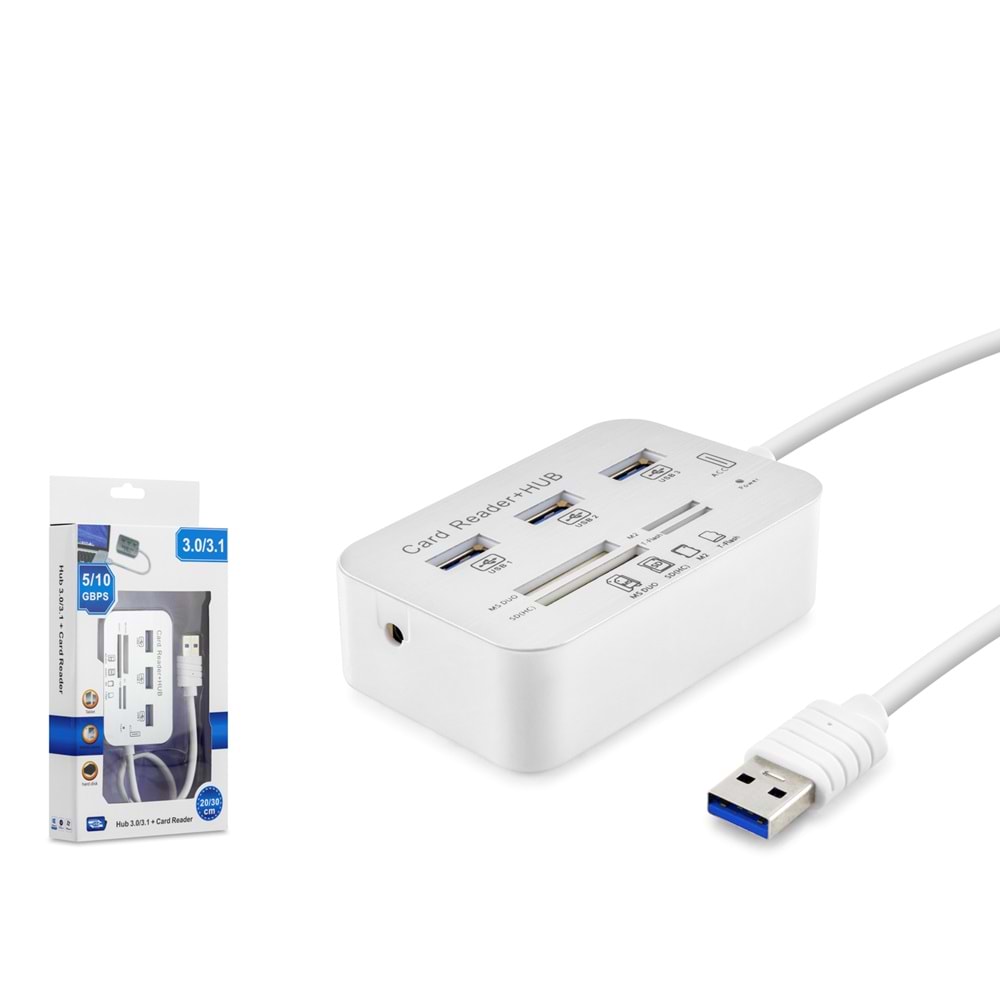 HADRON HDX7028 USB 3.0 Combo Hub USB Kart Okuyucu 7 Port 5 Gbps - Beyaz