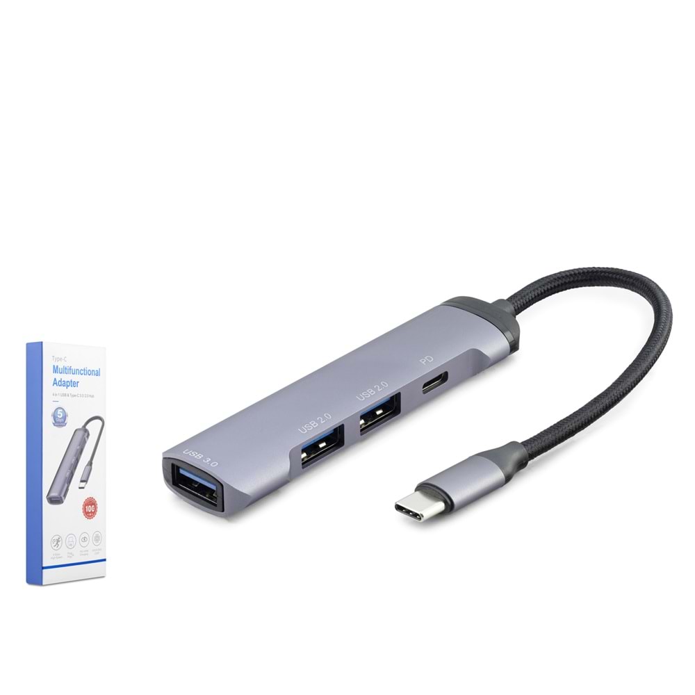 HADRON HDX7040 Type-C USB 3.0 Hub 4 Port 5 Gbps - Gri