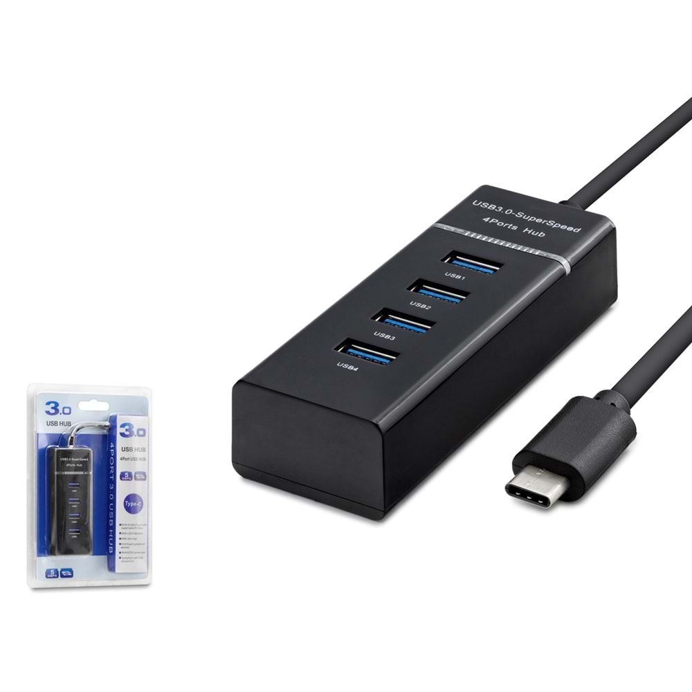 HADRON HDX7045 Type-C USB 3.0 Hub 4 Port 5 Gbps - Siyah