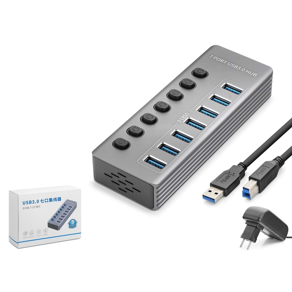 HADRON HDX7047 USB 3.0 Hub Anahtarlı 7 Port 5 Gbps - Gri