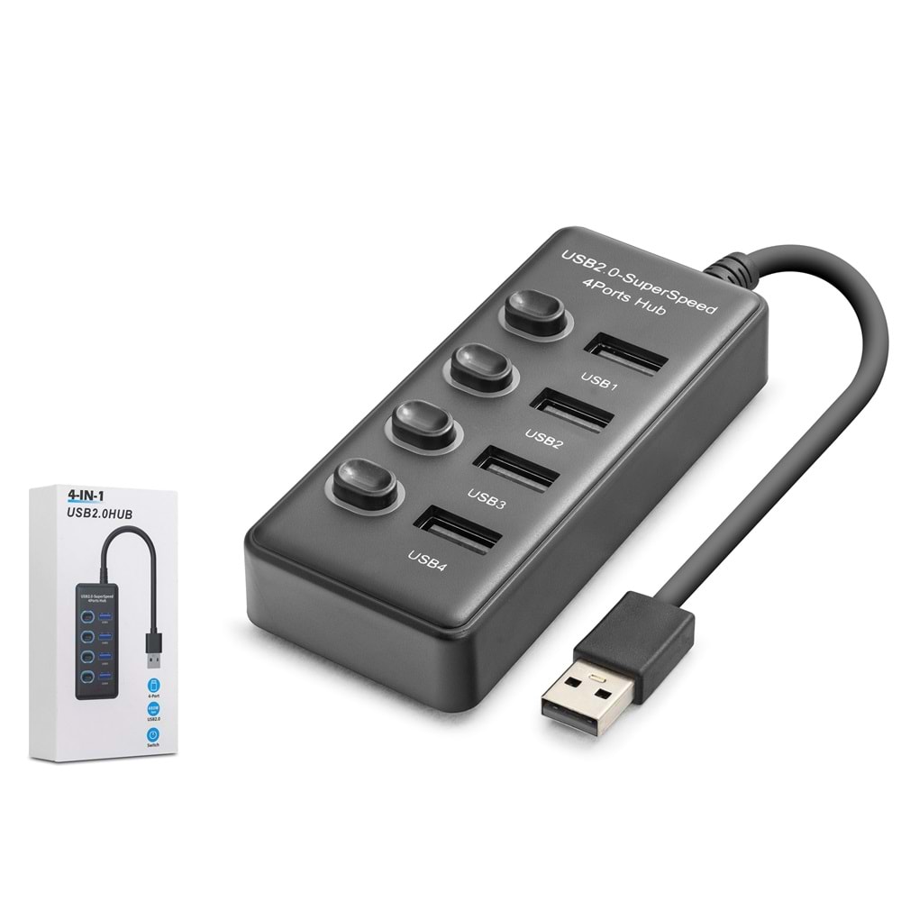 HADRON HDX7049 USB Hub Anahtarlı 4 Port 5 Gbps - Siyah