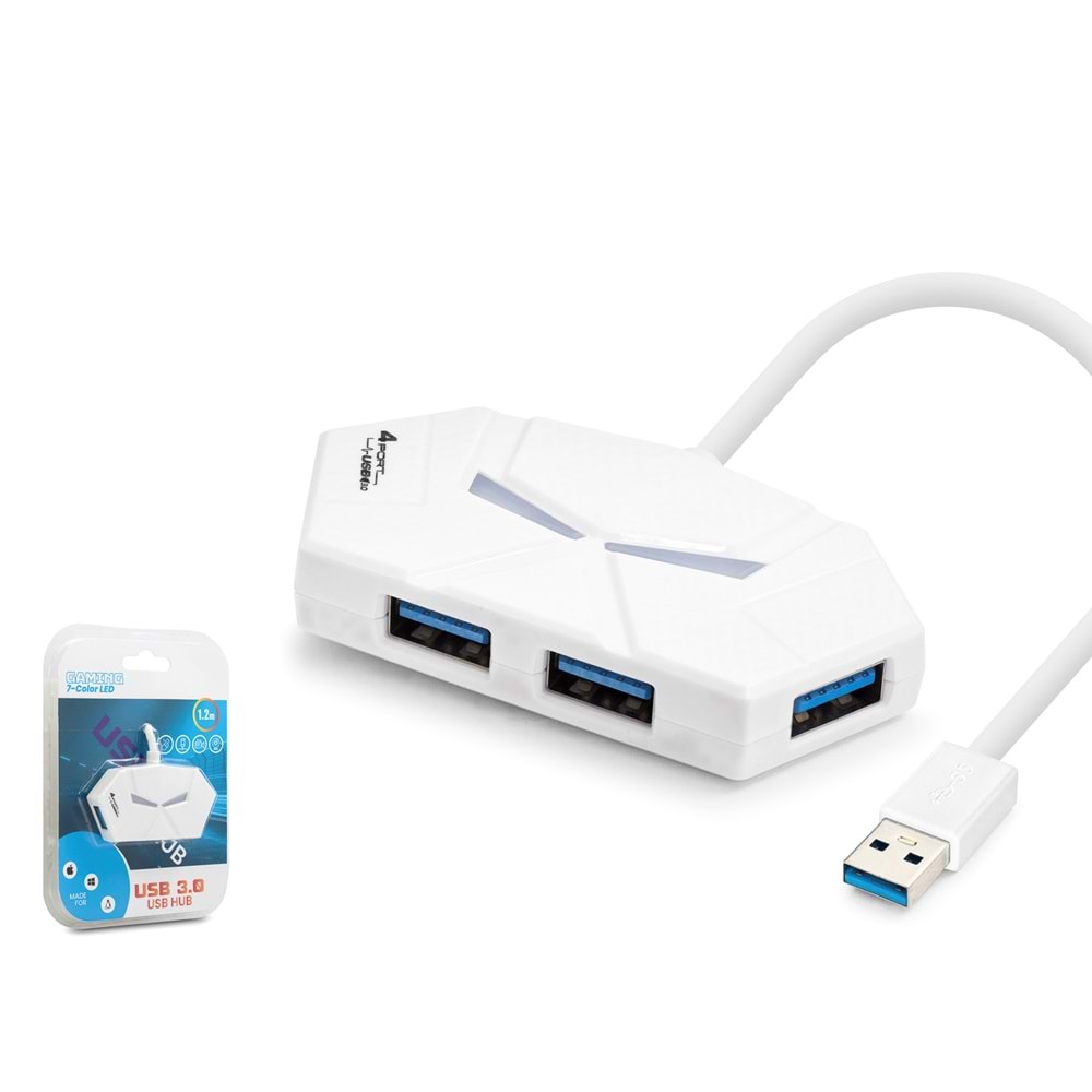 HADRON HDX7051 Gaming USB 3.0 Hub RGB 4 Port 5 Gbps 1.2 m - Beyaz