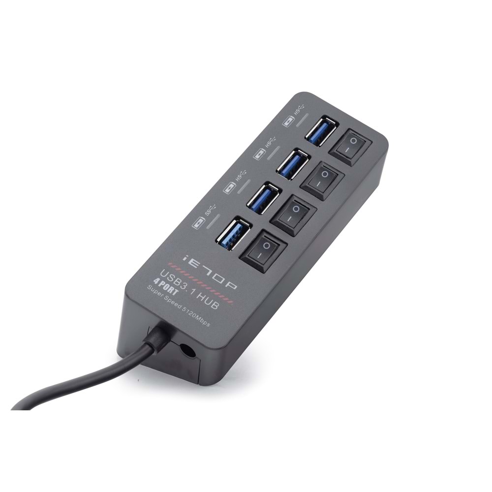 iETOP HDX7056 USB 3.1 Gen1 Anahtarlı Hub 4 Port 5 Gbps Siyah