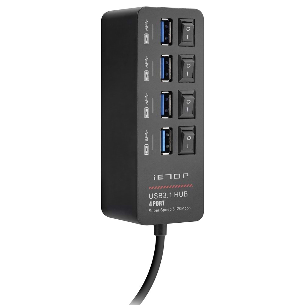 iETOP HDX7056 USB 3.1 Gen1 Anahtarlı Hub 4 Port 5 Gbps Siyah
