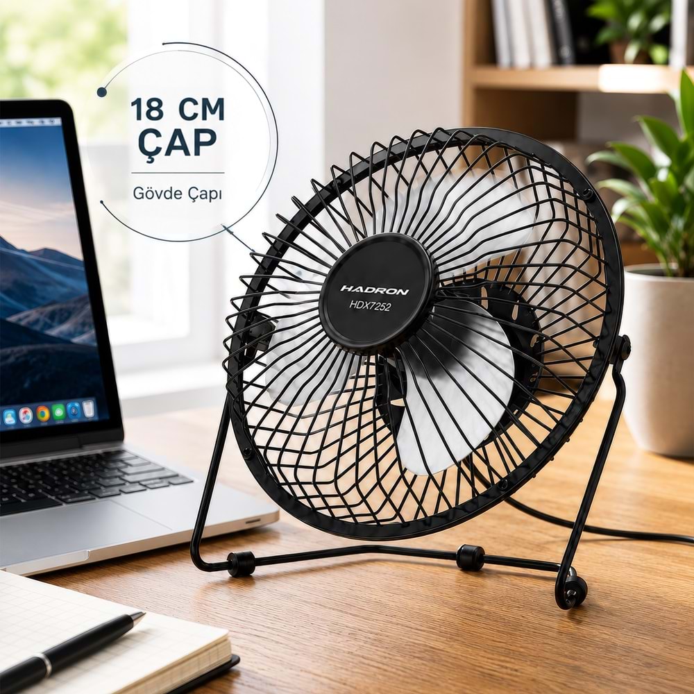 HADRON HDX7252 USB Metal Vantilatör 18 cm Siyah Beyaz