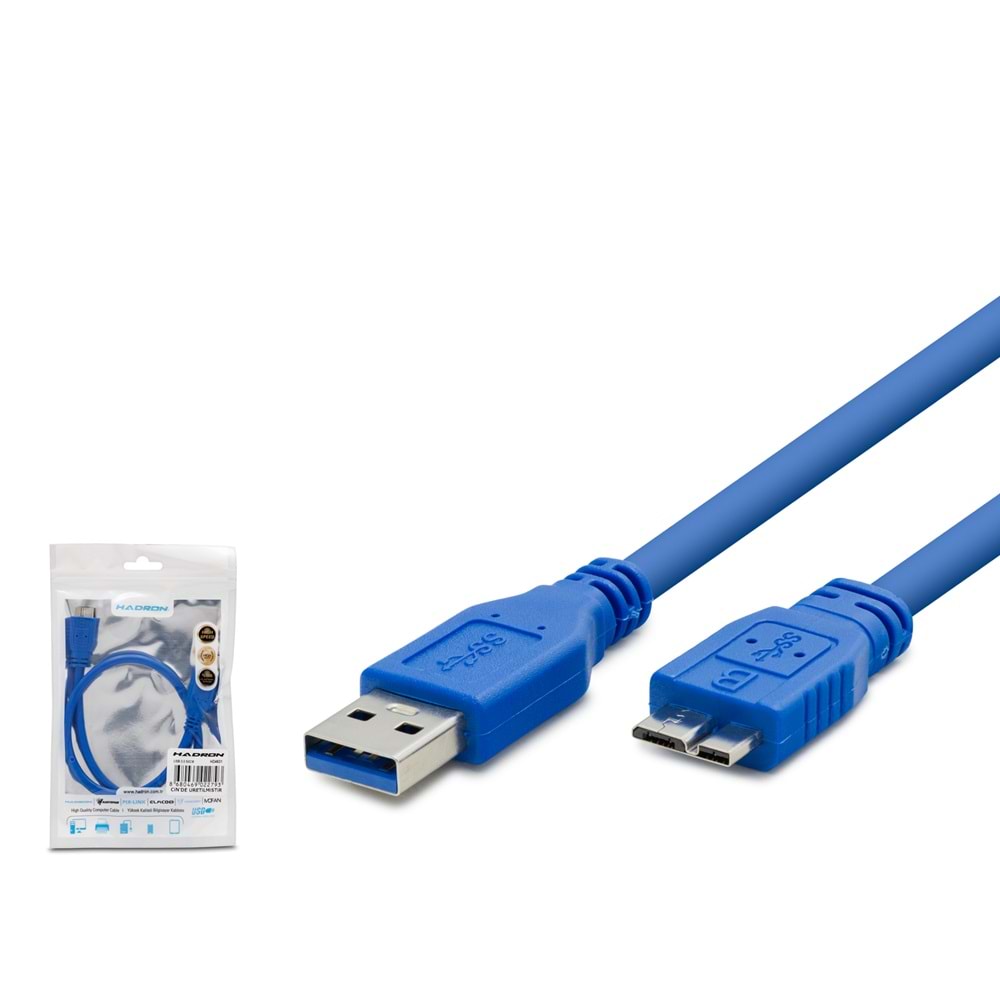 HADRON HDX7518 USB 3.0 to Micro-B 3.0 Harddisk Kablosu 30 cm - Mavi