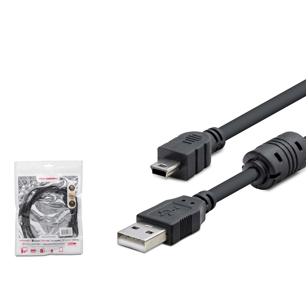 HADRON HDX7538 USB Mini V3/5Pin to USB Kablo 1.5 m - Siyah