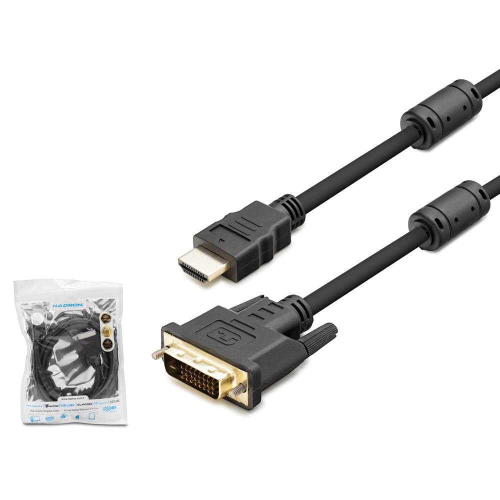HADRON HDX7752 HDMI to DVI-D 24+1 Kablo 1.8 m - Siyah