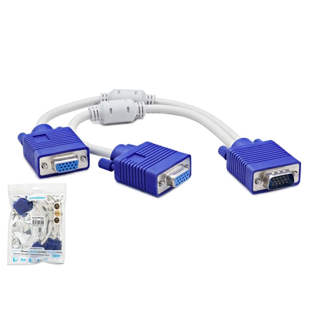 HADRON HDX7753 VGA Y Kablo 2x VGA Dişi 30 cm - Beyaz Mavi