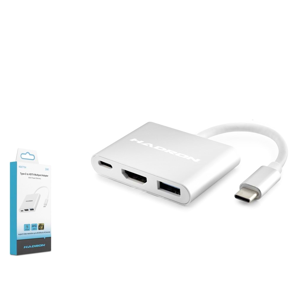 HADRON HDX7764 Type-C Combo Hub HDMI 4K USB 3.0 3 Port - Gri