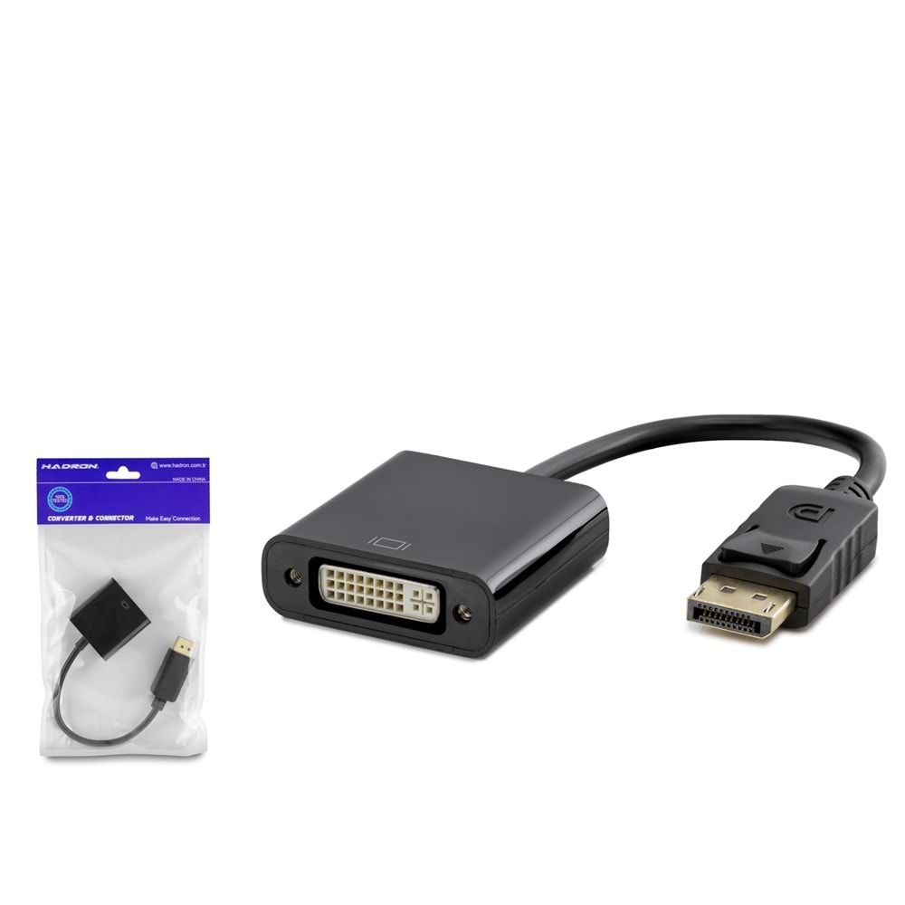 HADRON HDX7772 DisplayPort to DVI Dişi Görüntü Dönüştürücü 1080p - Siyah