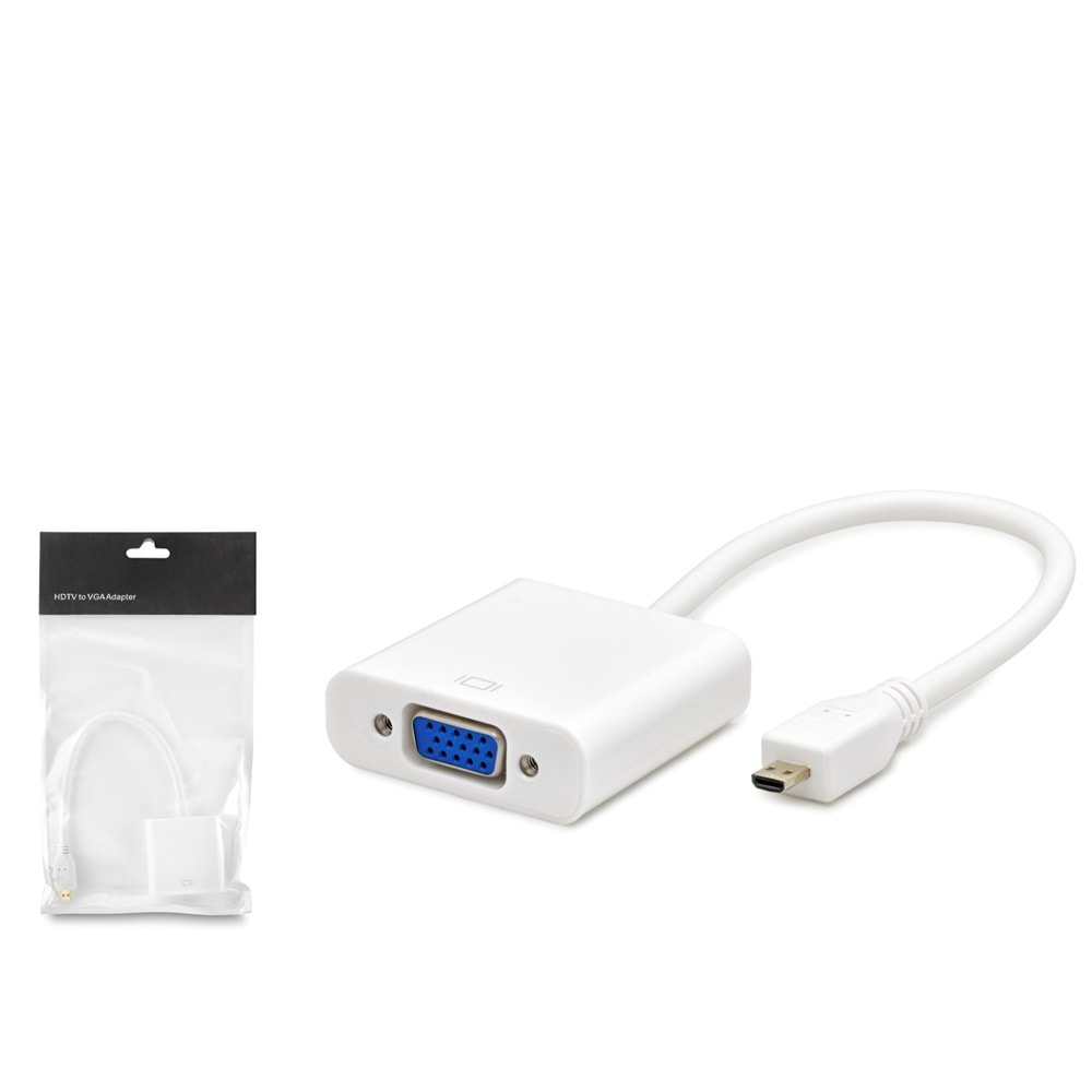 HADRON HDX7810 Micro USB to VGA Dişi Görüntü Dönüştürücü 1080p - Beyaz