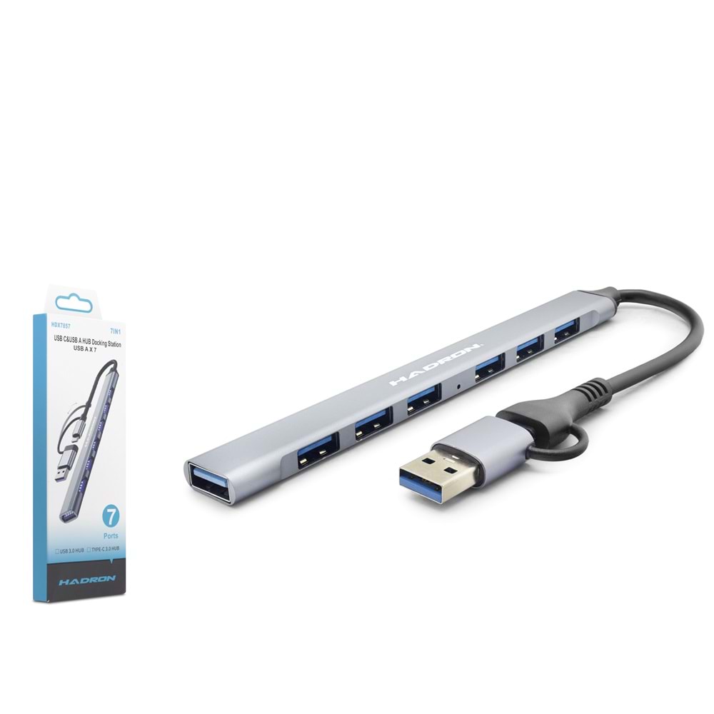 HADRON HDX7857 USB 3.0 & Type-C Hub 7 Port - Gri