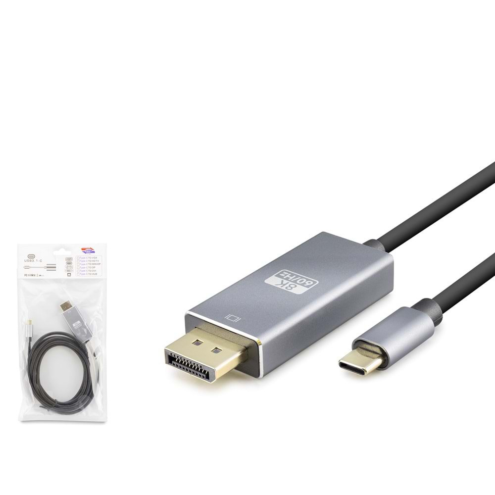 HADRON HDX7859 Type-C to DisplayPort Görüntü Kablosu 8K 60 Hz 1.8 m - Gri