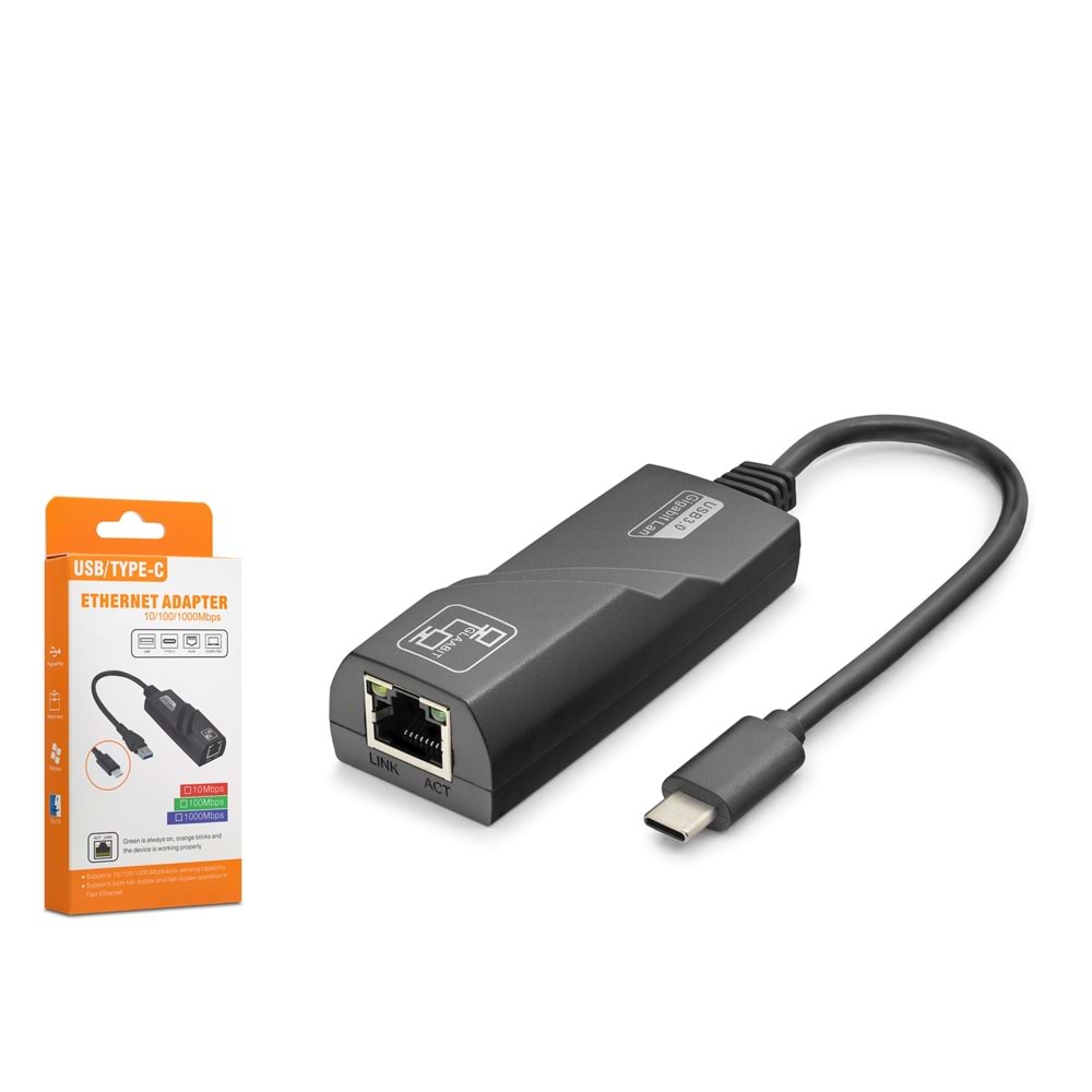 HADRON HDX7868 Type-C USB 3.0 Ethernet Adaptör Gigabit - Siyah