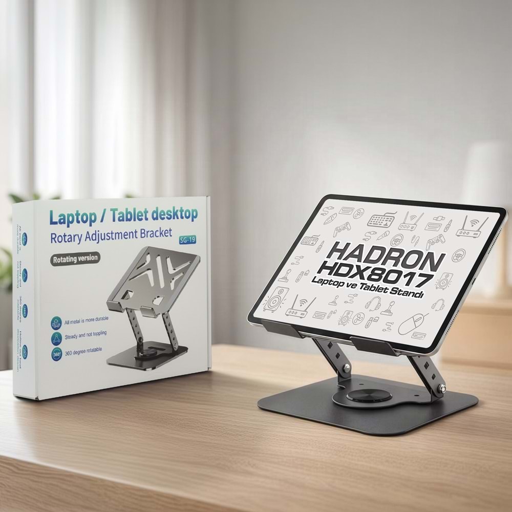 HADRON HDX8017 Laptop + Tablet Standı Karbon Çelik Silikon Kaymaz - Gri