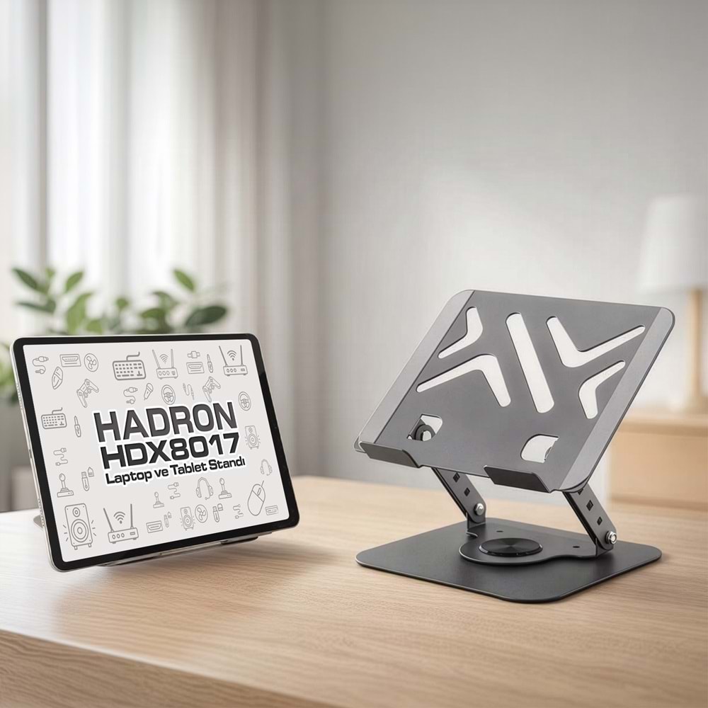 HADRON HDX8017 Laptop + Tablet Standı Karbon Çelik Silikon Kaymaz - Gri