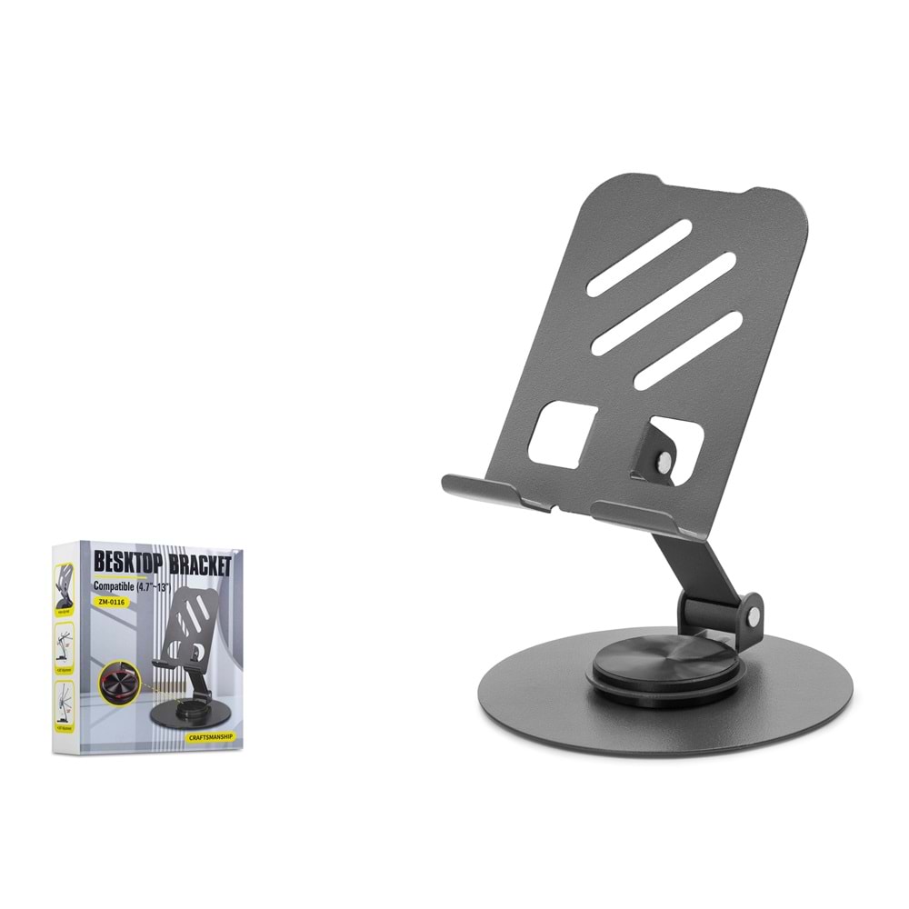 HADRON HDX8023 360° Döner Ayarlanabilir Masaüstü Telefon ve Tablet Standı Metal 4.7-13 inç - Siyah
