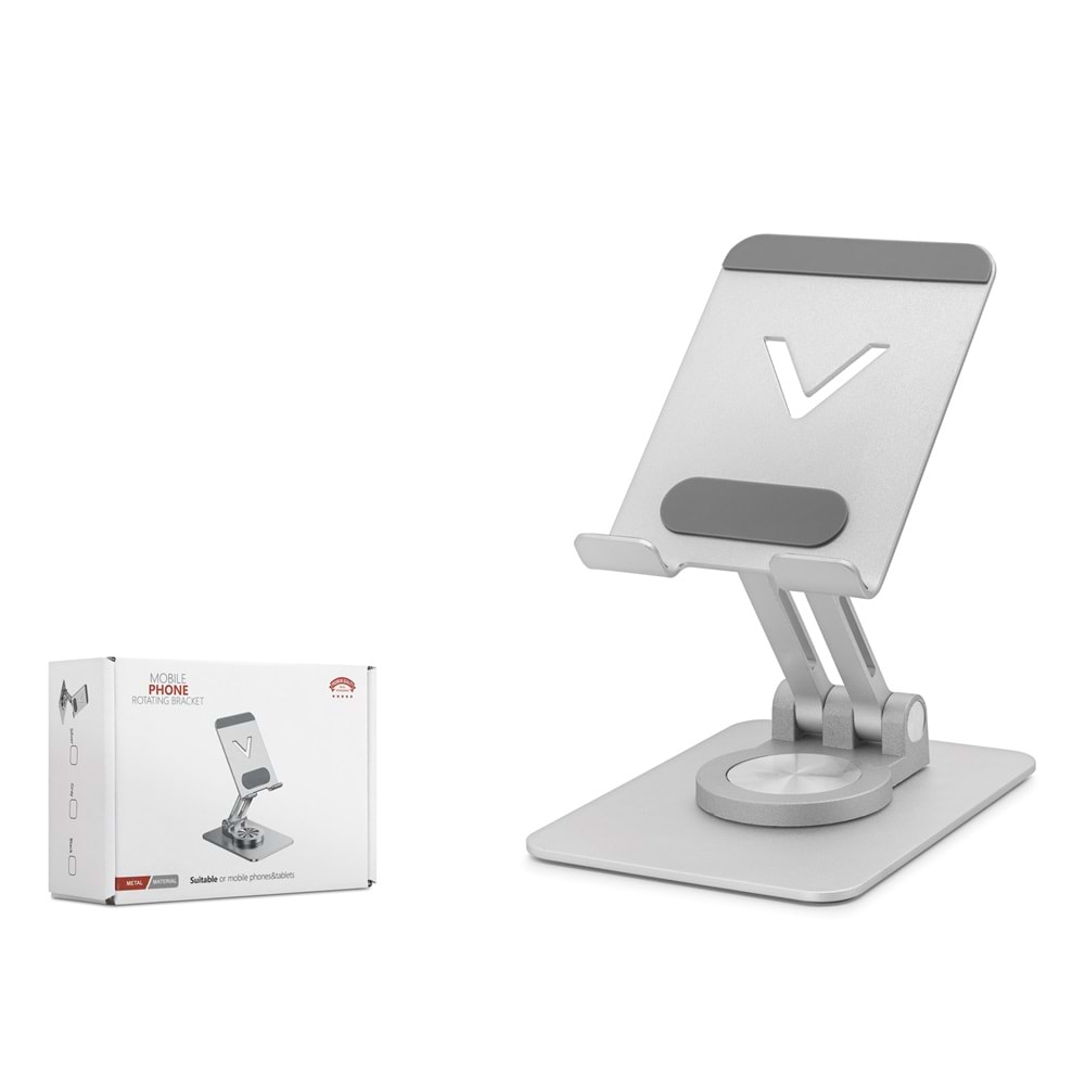 HADRON HDX8025 360° Döner Ayarlanabilir Masaüstü Telefon Standı Metal - Gümüş