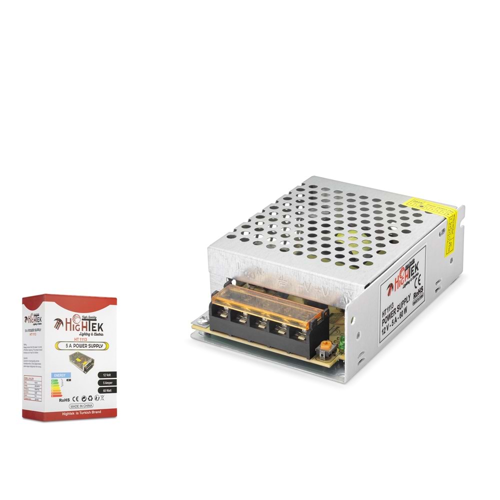 HIGHTEK HT1113 60W 12V 5A LED Kamera Adaptörü Metal Kasa - Gümüş