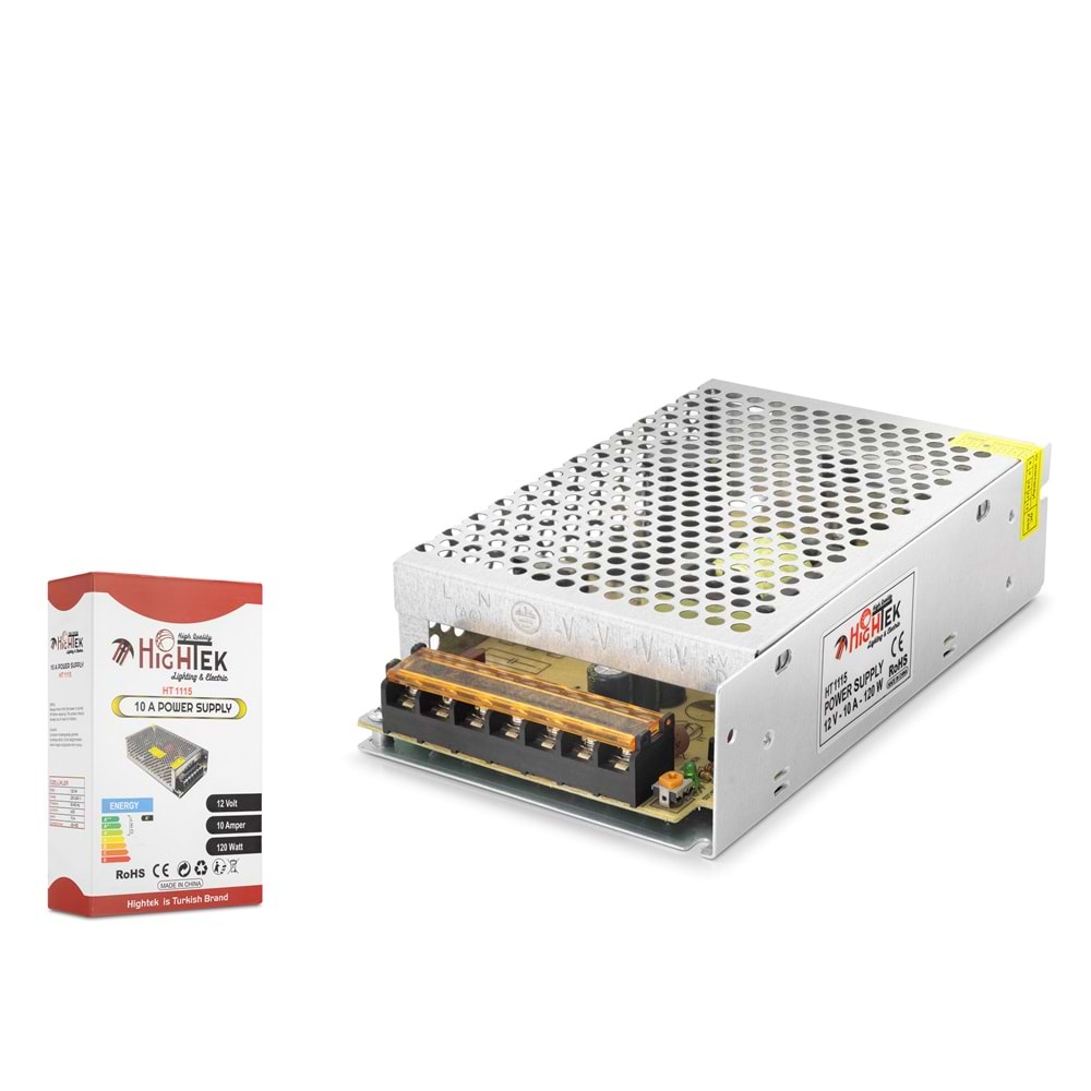 HIGHTEK HT1115 120W 12V 10A LED Kamera Adaptörü Metal Kasa - Gümüş