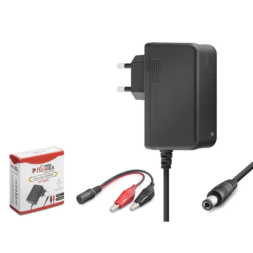 HIGHTEK HT5055 6V 1.2A 7.2W Krokodil Uç Akü Şarj Adaptörü - Siyah