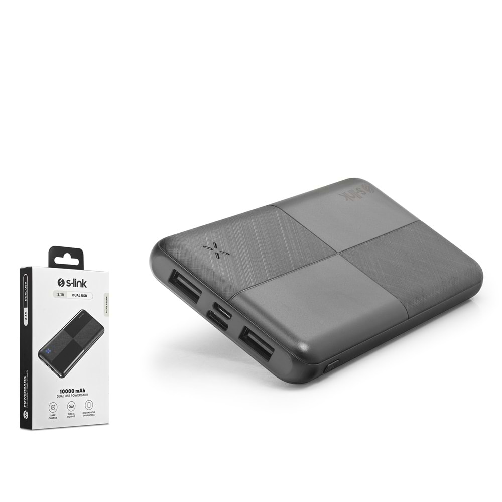 S-LINK IPG12N-S Powerbank 10000 mAh Dual USB ve Type-C - Siyah