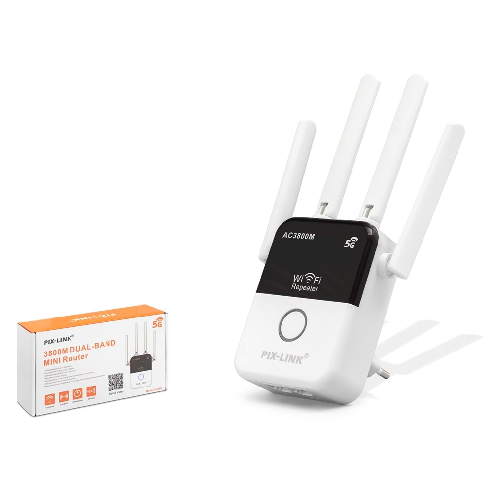 PIX-LINK LV-AC35Q WiFi Repeater / Router / AP AC3800 Dual Band 5 Ghz - Siyah Beyaz