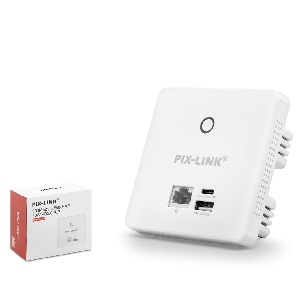 PIXLINK CAP08 Duvar Tipi WiFi Access Point PoE Destekli 300 Mbps Beyaz